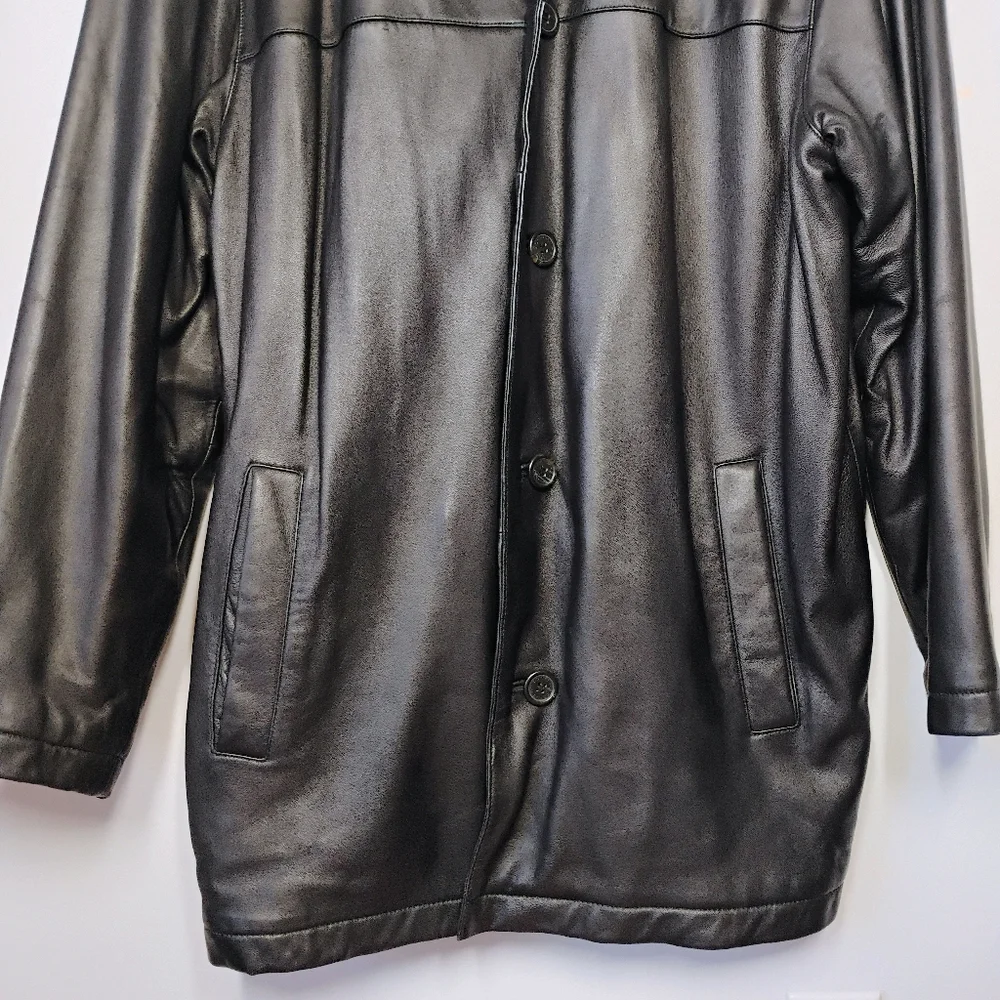 SOLD Dockers Black Lamb Leather Button Up Coat Jacket Mens Size Large - Picture 2 of 16